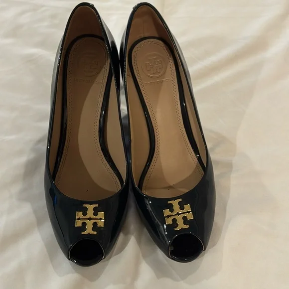 Tory Burch | Shoes | Tory Burch Navy Blue Patent Jade Peep  display picture 1